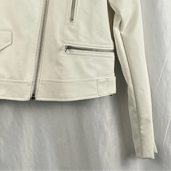 Love Tree White Vegan Leather Moto Zipper Jacket Size Large - Picture 6 of 16
